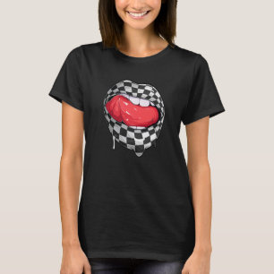 Chequered Black White Lip Racer Race Racing Car Wo T-Shirt