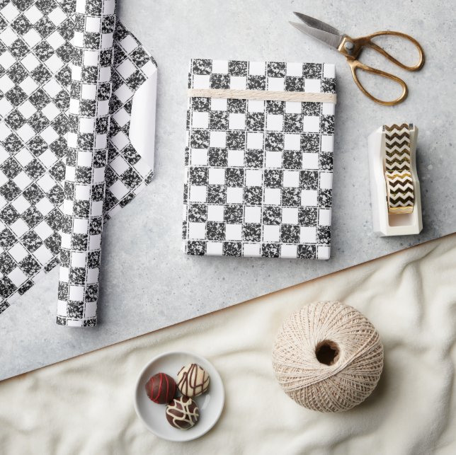 Chequered Black White Marble Pattern Wrapping Paper (Crafts)