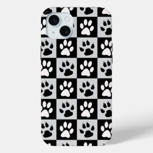 Chequered Black White Paws and Claws iPhone 15 Mini Case