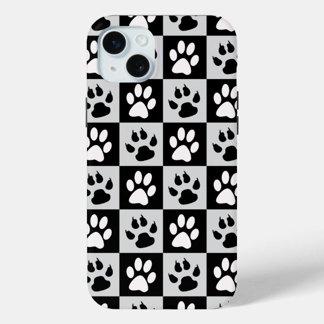 Chequered Black White Paws and Claws Case-Mate iPhone Case (Back)