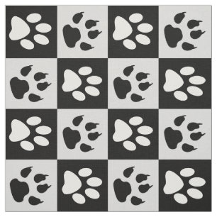 Chequered Black White Paws and Claws Fabric