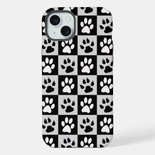 Chequered Black White Paws and Claws iPhone 15 Plus Case