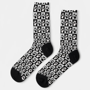 Chequered Black White Paws and Claws Socks