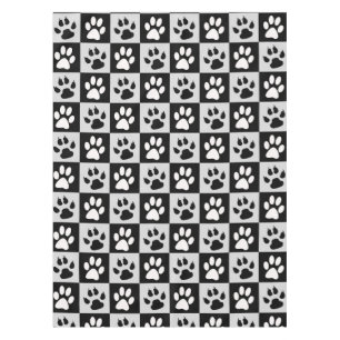 Chequered Black White Paws and Claws Tablecloth