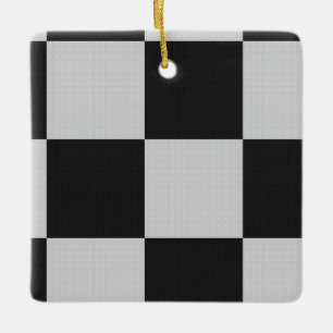 Chequered Black & White Squares or CUSTOM COLOR Ceramic Ornament