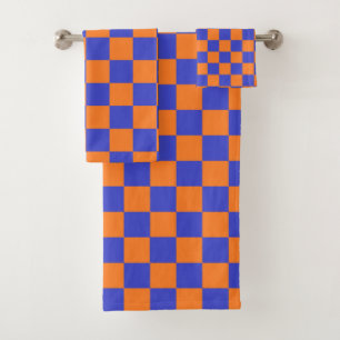 Chequered Blue and Orange Bath Towel Set