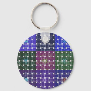Chequered Blue and Purple Art Print Key Ring