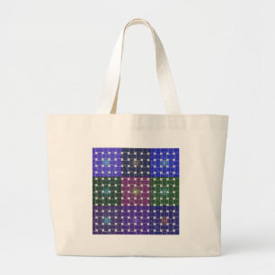 Chequered Blue and Purple Art Print Large Tote Bag