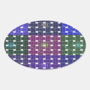 Chequered Blue and Purple Art Print Oval Sticker