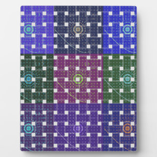 Chequered Blue and Purple Art Print Plaque