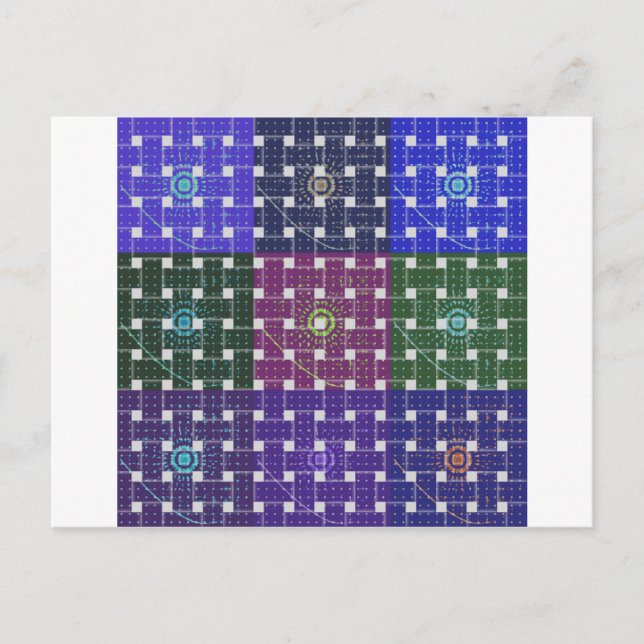 Chequered Blue and Purple Art Print Postcard (Front)