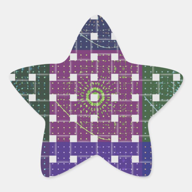 Chequered Blue and Purple Art Print Star Sticker (Front)