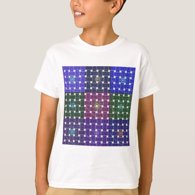 Chequered Blue and Purple Art Print T-Shirt (Front)