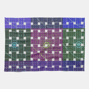 Chequered Blue and Purple Art Print Tea Towel