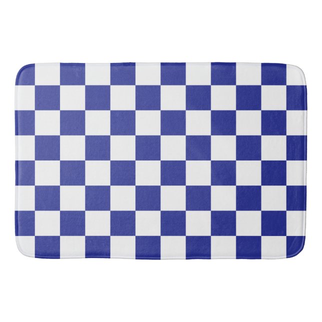 Chequered Blue and White  Bath Mat (Front)