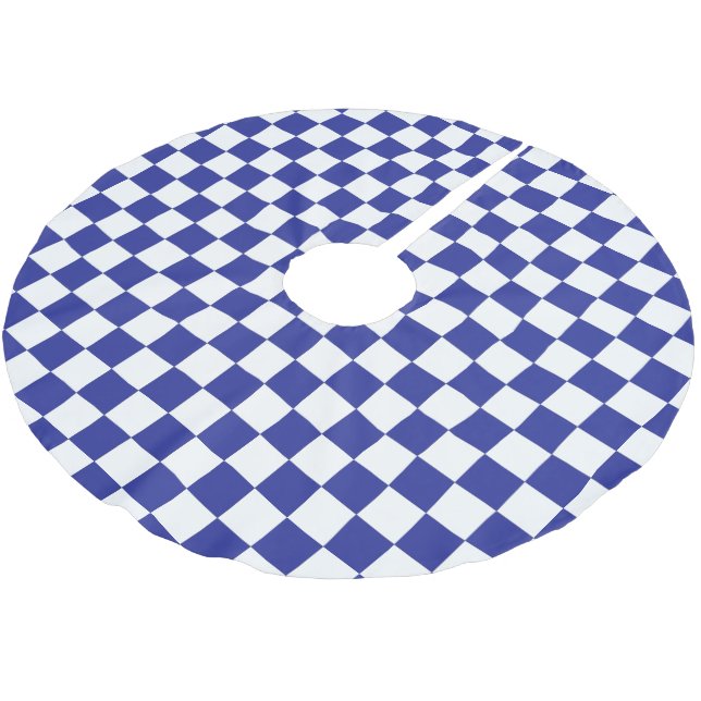 Chequered Blue and White  Brushed Polyester Tree Skirt (Angled)