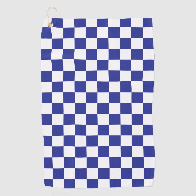 Chequered Blue and White  Golf Towel (Front)