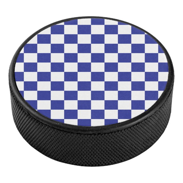 Chequered Blue and White  Hockey Puck (3/4)