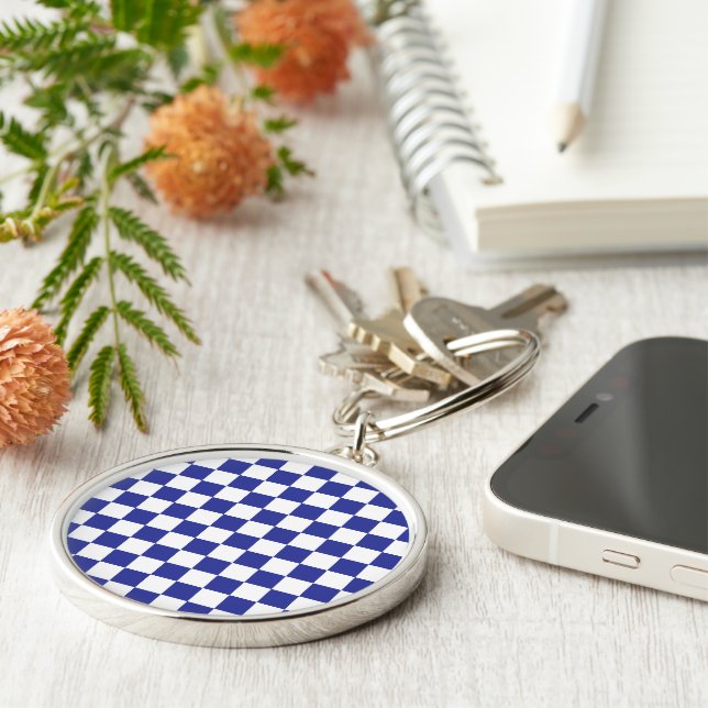 Chequered Blue and White  Key Ring (Side)