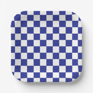 Chequered Blue and White  Paper Plate