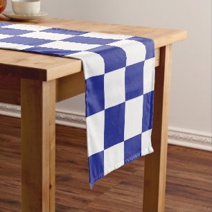 Chequered Blue and White Short Table Runner