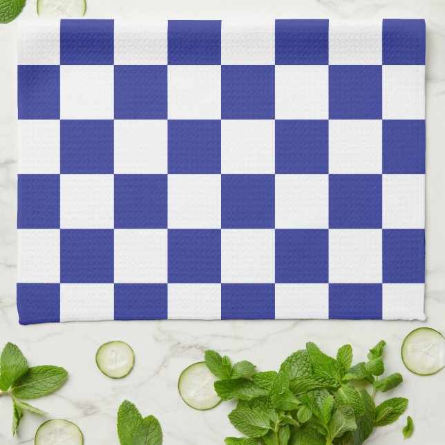 Chequered Blue and White  Tea Towel (Folded)