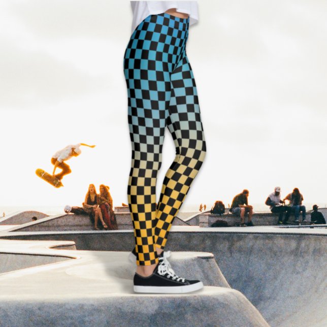Chequered Blue and Yellow Sunset Leggings (Creator Uploaded)