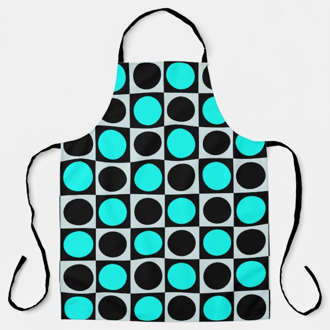 Chequered Blue Black Circles Pattern Design  Apron (Front)