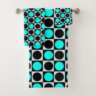 Chequered Blue Black Circles Pattern Design Bath Towel Set