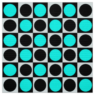 Chequered Blue Black Circles Pattern Design  Fabric