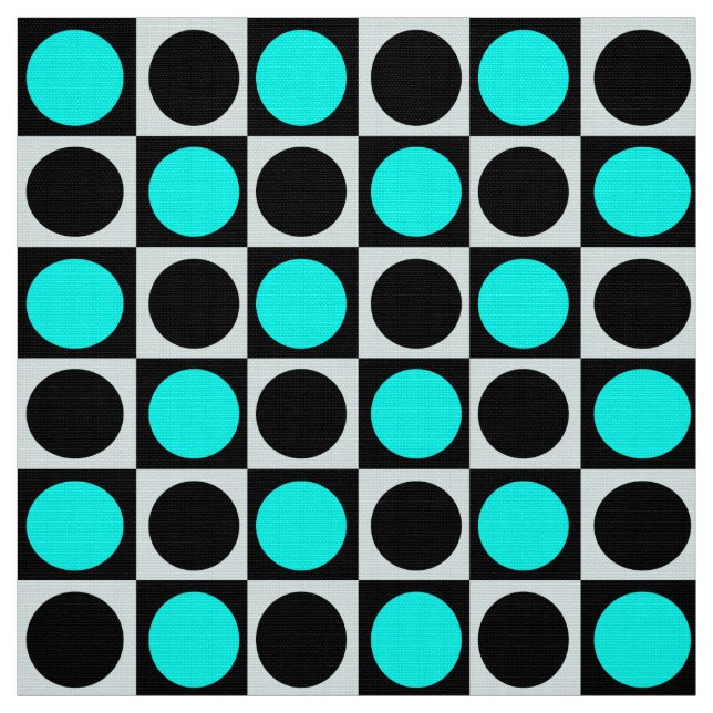 Chequered Blue Black Circles Pattern Design  Fabric (Swatch)