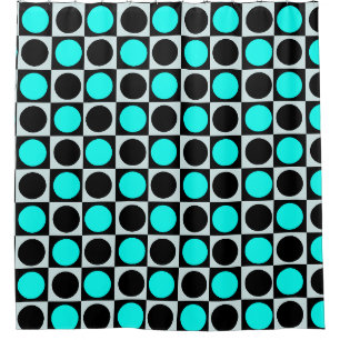 Chequered Blue Black Circles Pattern Design  Shower Curtain