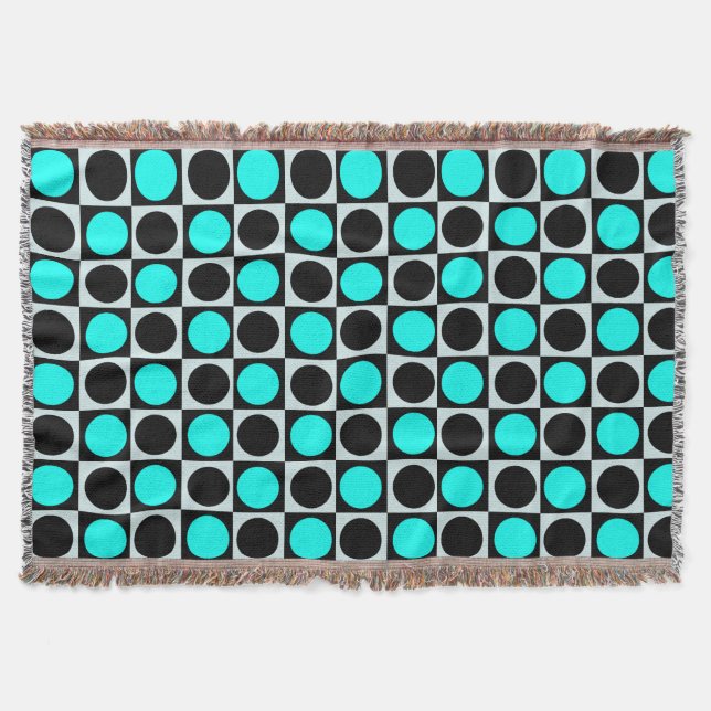Chequered Blue Black Circles Pattern Design  Throw Blanket (Front)