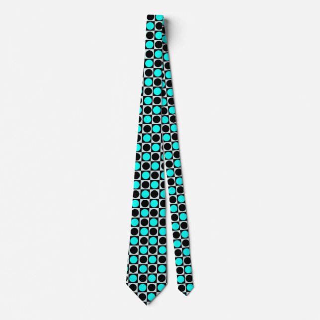 Chequered Blue Black Circles Pattern Design  Tie (Front)
