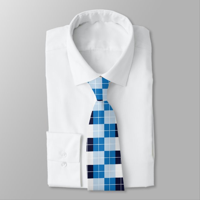 Chequered Blue Chequered Pattern Tie (Tied)