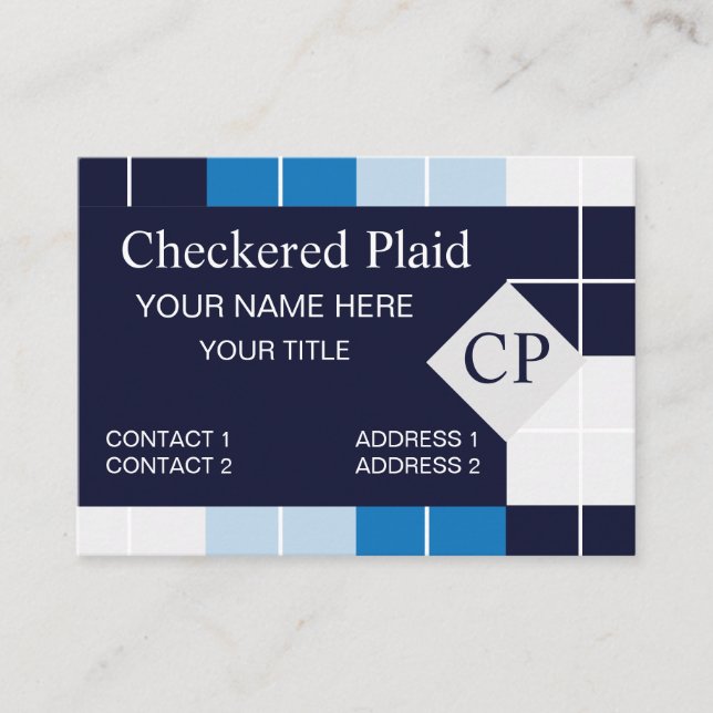 Chequered Blue Chequered Plaid Pattern Business Card (Front)