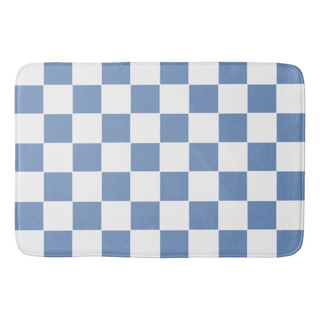 Chequered Blue/Grey and White Bath Mat (Front)