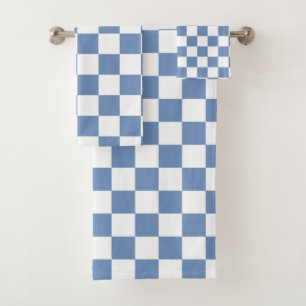 Chequered Blue/Grey and White Bath Towel Set