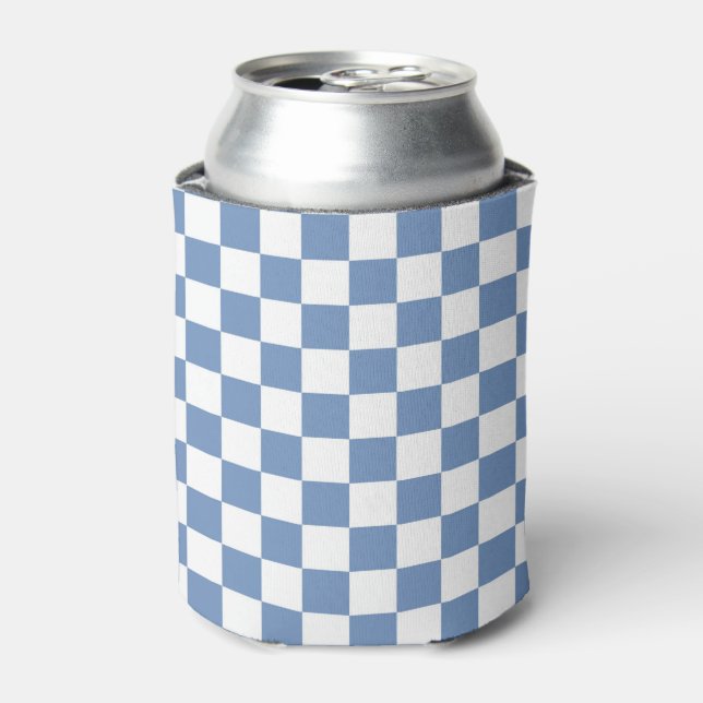 Chequered Blue/Grey and White Can Cooler (Can Front)