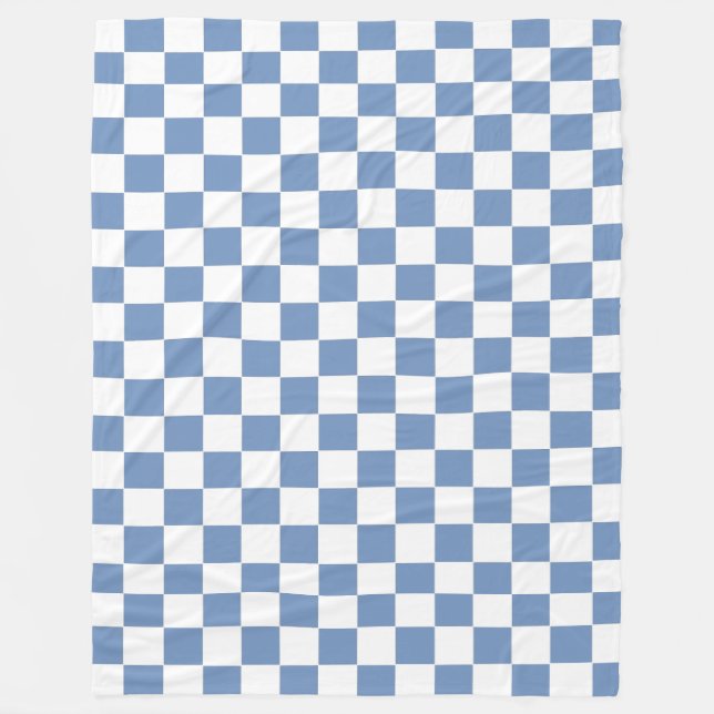 Chequered Blue/Grey and White Fleece Blanket (Front)