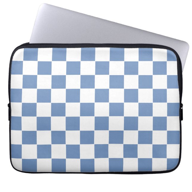 Chequered Blue/Grey and White Laptop Sleeve (Front)