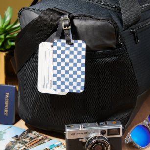 Chequered Blue/Grey and White Luggage Tag