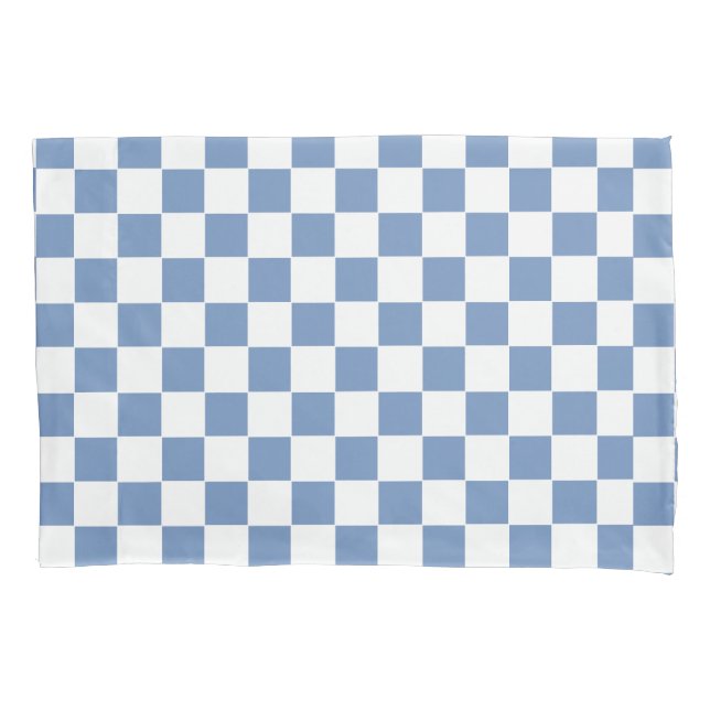 Chequered Blue/Grey and White Pillowcase (Front)
