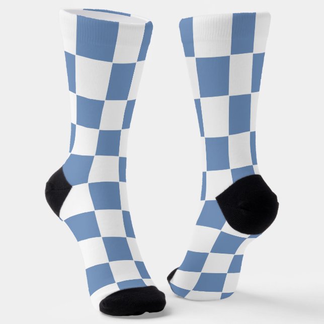 Chequered Blue/Grey and White Socks (Angled)