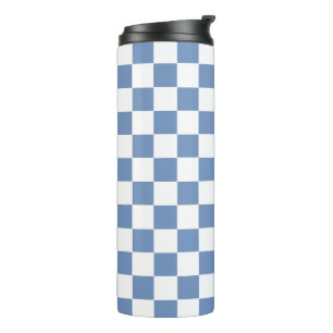 Chequered Blue/Grey and White Thermal Tumbler
