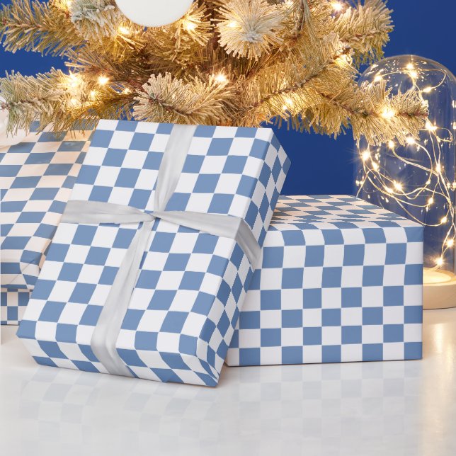 Chequered Blue/Grey and White Wrapping Paper (Holidays)