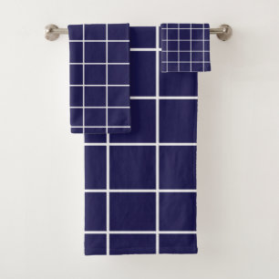 Chequered Blue White Chequered Bath Towel Set