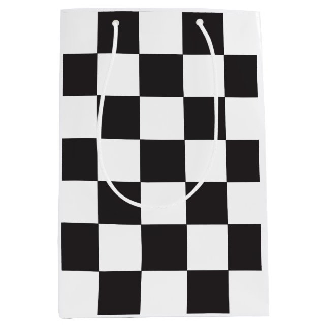 Chequered Board Pattern Black and White Abstract Medium Gift Bag (Front)