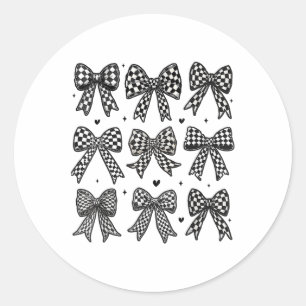 Chequered Bow Flag Race Car Racing Women Cute Coqu Classic Round Sticker