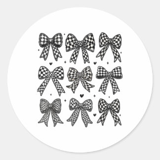 Chequered Bow Flag Race Car Racing Women Cute Coqu Classic Round Sticker